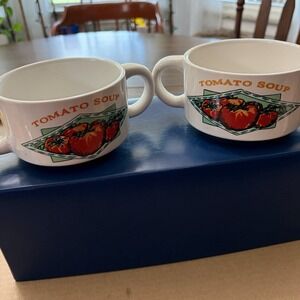 Vintage 90s Tomato Soup Bowls Ceramic Double Handles Soup Cups Set Of 2